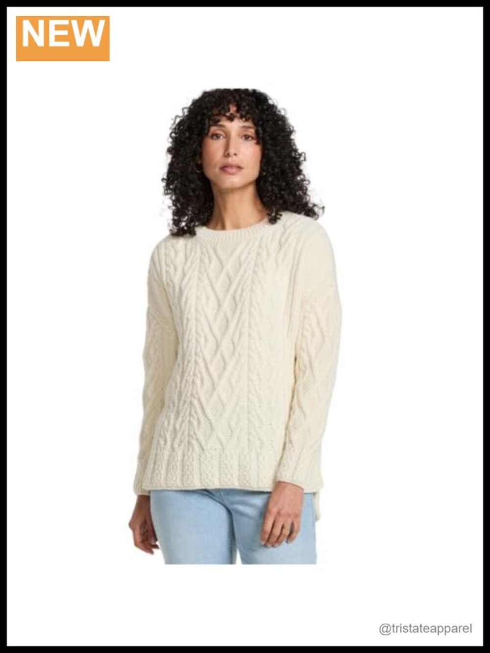 Women's Cable Knit Crew Neck Sweater Irish Made Supersoft Merino Wool